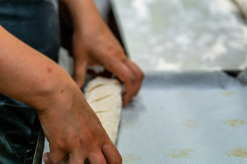 Female Chef Preparing Bread Dough for Selfmade Bread and Patties