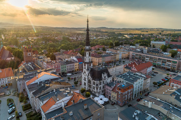 Ząbkowice Śląskie main square and town hall aerial view