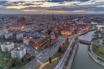 Wrocław marekt hall and city centre aerial view - obrazy, fototapety, plakaty