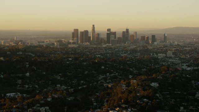 Aerial view Los Angeles cityscape California USA at sunrise