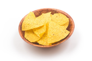 Tortillas. Nachos chips in a wooden bowl