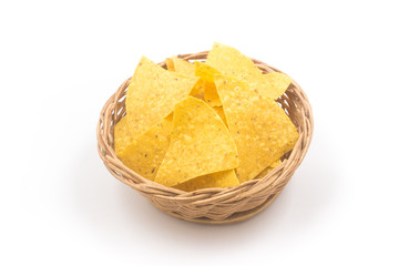 Tortillas. Nachos chips in a basket bowl