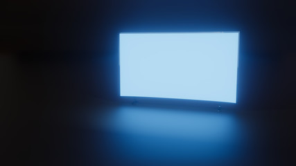 3d illustration of TV glowing in dark room