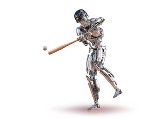 Baseball player robot. Human and cyborg robotic integration concept. Robotic technology 3D illustration