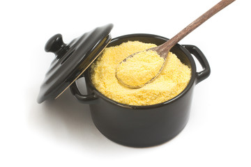 Brazilian Fuba. Corn Flour in a .pan-shaped bowl
