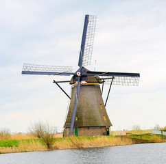 Dutch windmill in Kinderdijk near Rotterdam, Holland