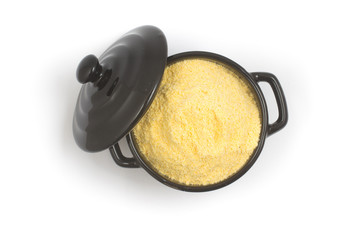 Brazilian Fuba. Corn Flour in a .pan-shaped bowl