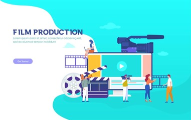 Film Production vector illustration concept, people people in the studio making a film, can use for, landing page, template, ui, web, mobile app, poster, banner, flyer, background