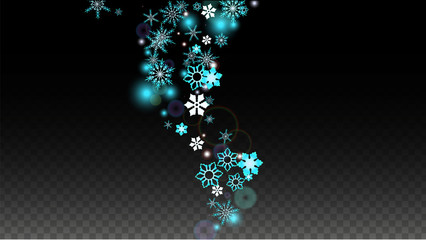 Christmas  Vector Background with Blue Falling Snowflakes Isolated on Transparent Background. Realistic Snow Sparkle Pattern. Snowfall Overlay Print. Winter Sky. Design for Party Invitation.