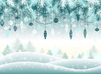 christmas background with tree and snowflakes