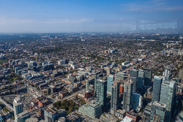 Toronto, CANADA - October 10, 2018: view from the air at Canadian metropolis Toronto