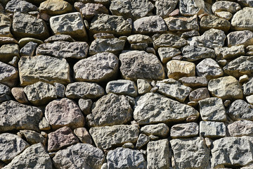 Stone wall background of historic ruins, composition of natural stones with gray tone