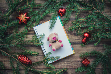 Tinted Christmas picture with 2019 new year and pig