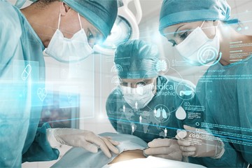 Two surgeons with medical illustration