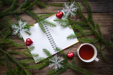 Christmas picture on a wooden background