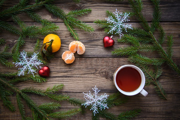 Christmas picture on a wooden background