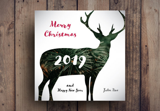Christmas Card Layout with Reindeer Photo Element