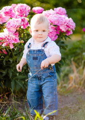 portrait of a Little boy playing in summer nature