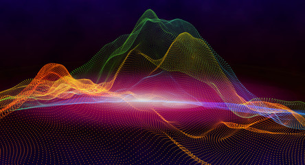 Abstract background with digital mountains of dots and colors. 3d illustration
