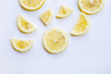 Fresh lemon slices on  white background.