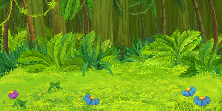 Cartoon nature scene in the jungle - illustration for children