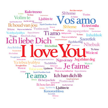 Heart shape i love you text in various tongue