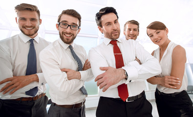 group of professional company employees standing together
