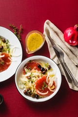 Fresh delicious salad of fennel, grapefruit and olives. Healthy Vegan Mediterranean Recipe