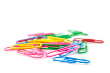 Pile of color clips on white background