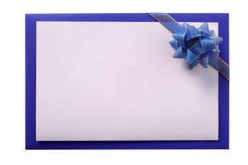 Invite card blue ribbon white copy space isolated