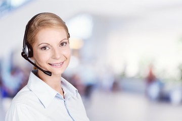 Young woman face with headphones