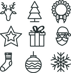 Christmas Icon Set Line Style Black