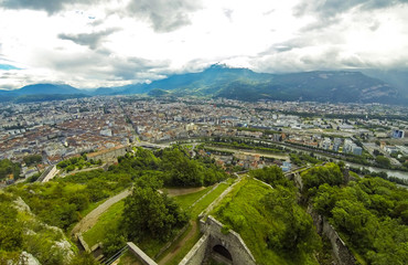 Panoramic aerial view of Grenoble city, France