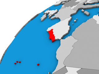 Portugal on 3D globe.