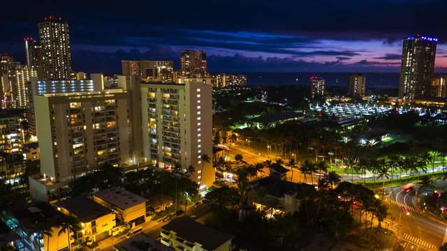 Sunset timelapse of the city of Honolulu, Hawaii, USA