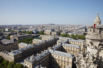 Obraz premium Paris, France - May 6, 2018: Paris Panorama with Basilica Sacre Coeur on the background. View from Cathedral Notre Dame de Paris