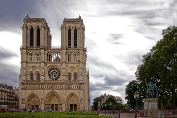 Fototapeta na wymiar Paris, France - May 25, 2018: View of Notre Dame de Paris cathedral before storm