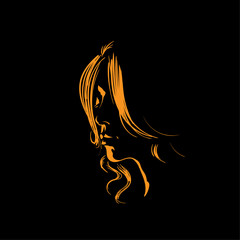Woman face silhouette in backlight. Vector. Illustration.