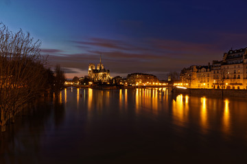 Naklejka premium Paris, France - February 4, 2018: Flood of the Seine 2018 with the record of rise in the water level in Paris France
