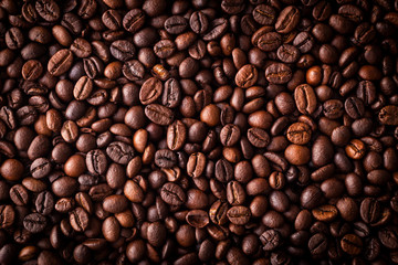 From above coffee beans textured background