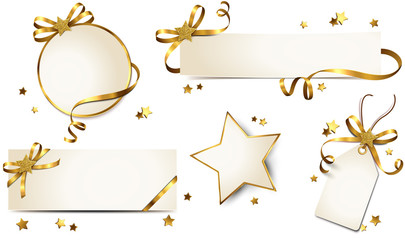Banner, Grußkarte und Etiketten mit Schleife und Glitter Stern - Set Gold - 232000933