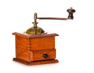 Manual coffee grinder on white