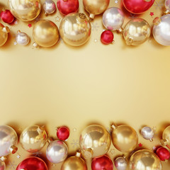 Christmas decorations colorful balls on gold background. 3d rendering