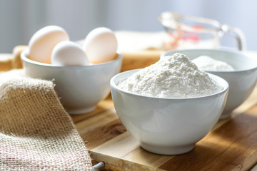 Italian home made pasta.   Italian kitchen. Flour egg ingredients. 