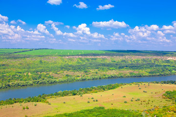 aerial view of river and fields