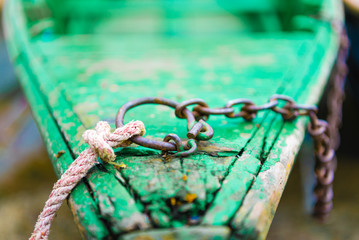 Detail of colourful boat on Phewa lake in Pokhara, Nepal