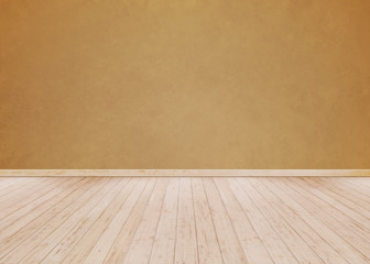 Orange cement wall with Wooden floor