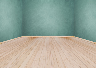 Green cement wall with Wooden floor