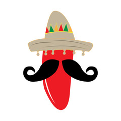 Pepper with a mustache and a mexican hat. Vector illustration design