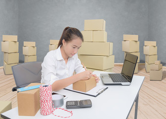 business owner woman working online shopping prepare product packaging process